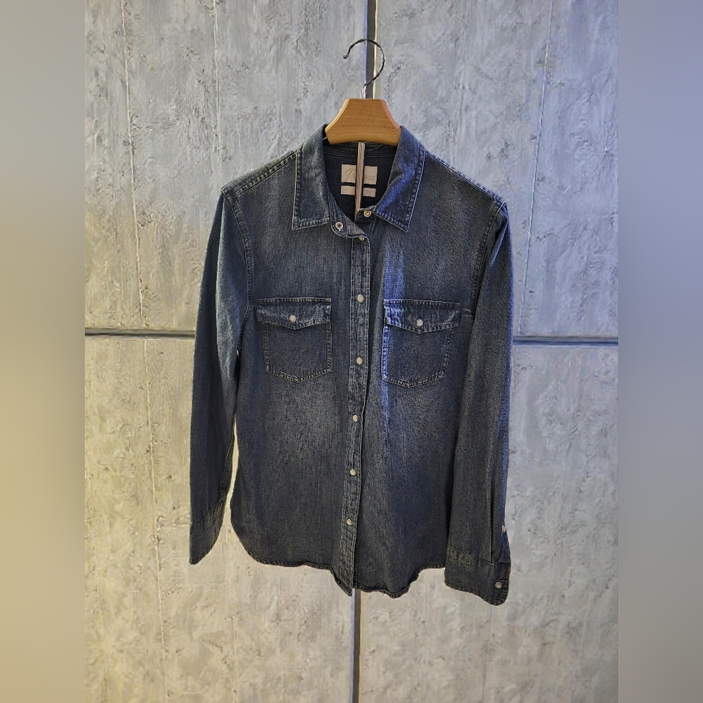 J Crew 100% Cotton Pear Snap Denim Longsleeve Shirt Slim Fit Size 10